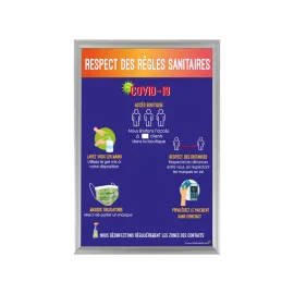 etal-shops.com - Cadre d'affichage format A2 en aluminium gris avec affiche "RÈGLES SANITAIRES", Couleur: GRIS, Shipping Google: FR::Standard:10.68 EUR, Format: A2, Couleur du cadre: Gris