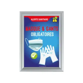 etal-shops.com - Cadre d'affichage format A4 en aluminium gris avec affiche "MASQUE ET GANTS OBLIGATOIRES", Shipping Google: FR::Standard:10.68 EUR, Couleur: Gris, Couleur du cadre: Gris, Format: A4