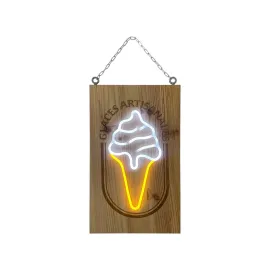 etal-shops.com - Enseigne lumineuse LED intérieur "GLACE" en bois avec batterie 9 800 mAh - Fabrication française