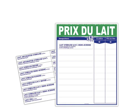 etal-shops.com - Panneau Prix du Lait 30x40 cm