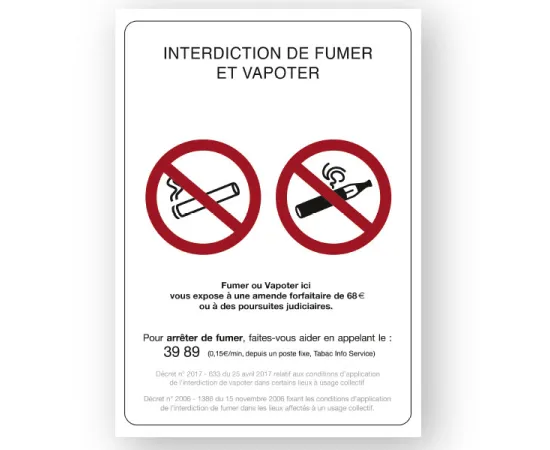 etal-shops.com - Adhésif A4 "interdiction de fumer et de vapoter" 15x21 cm, Couleur: Blanc, Matière: Adhésif