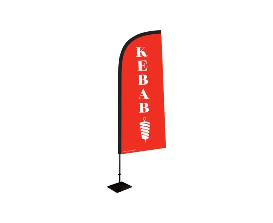 etal-shops.com - Drapeau publicitaire "KEBAB" de dimensions 225 x 85 cm avec Kit complet et mât