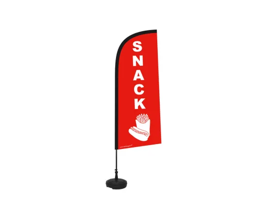 etal-shops.com - Drapeau "SNACK" de dimensions 225 x 85 cm avec son kit socle plastique et mât
