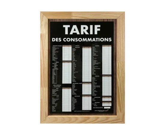 etal-shops.com - Panneau double face "TARIF DES CONSOMMATIONS" traditionnel dimensions 60 x 40 cm