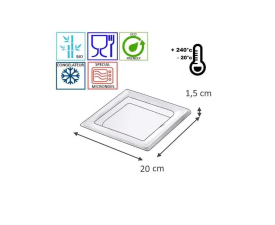 etal-shops.com - Assiette carré jetable bio en fibre de canne à  sucre de couleur blanche 200 mm x 200 mm x 15 mm x 500 PAPA France