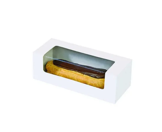 etal-shops.com - Boite pâtissière pour éclair de couleur blanche avec fenêtre transparente en carton 17 cm x 6 cm x 6 cm x 50 PAPA France