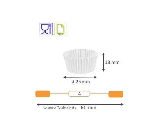 etal-shops.com - Caissette de cuisson plissée blanche type n°4 - 25 mm x 18 mm  x 1000 PAPA France