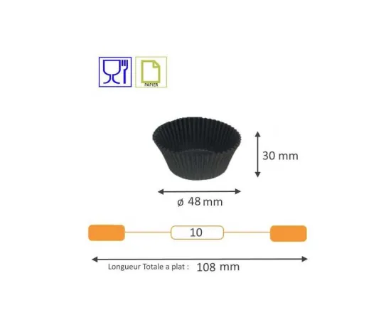 etal-shops.com - caissette plissée ronde noire type n°10 - 48 mm x 30 mm  x 1000 Nordia