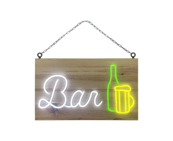 etal-shops.com - Enseigne lumineuse LED intérieur "Bar" en bois - Fabrication française