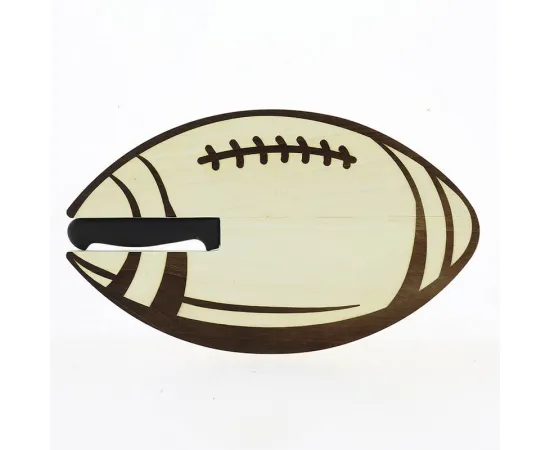 etal-shops.com - Planche bois ovale avec couteau décor Rugby