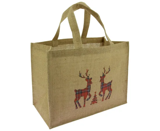 etal-shops.com - Sac cabas jute décor Cerfs 36x19