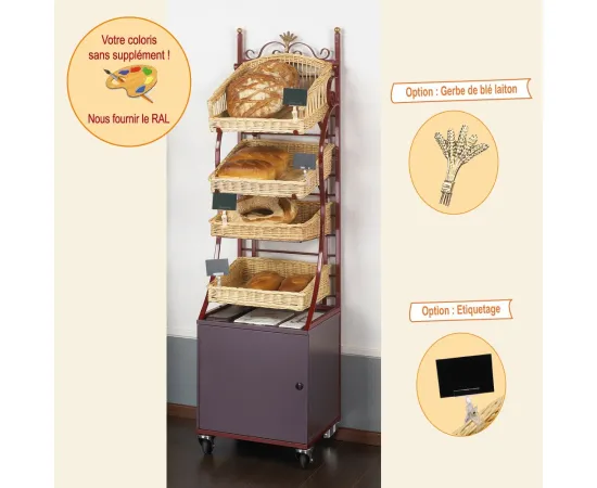etal-shops.com - Etagére mobile modulable Boislette 4 paniers pains spéciaux