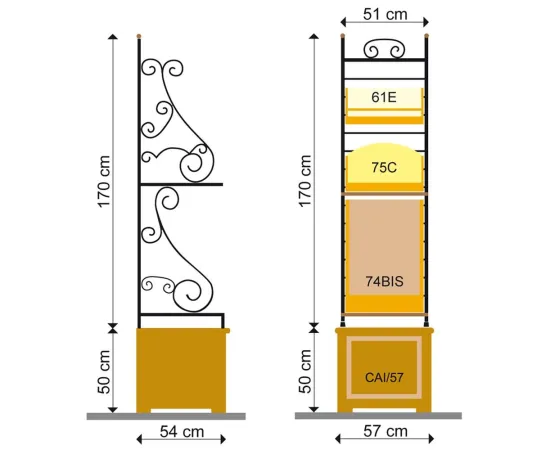 etal-shops.com - Etagère La Fer Forgé F.57 X P.54 X Ht 220