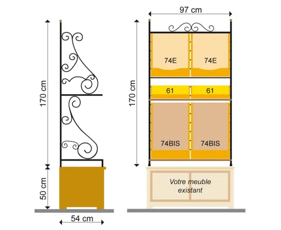 etal-shops.com - Etagère La Fer Forgé F.97 X P.50 X Ht 170