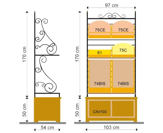 etal-shops.com - Etagère La Fer Forgé F.103 X P.54 X Ht 220