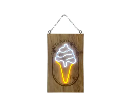 etal-shops.com - Enseigne lumineuse LED intérieur "GLACE" en bois - Fabrication française