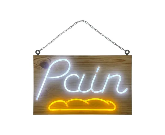 etal-shops.com - Enseigne lumineuse LED intérieur "Pain" en bois - Fabrication française