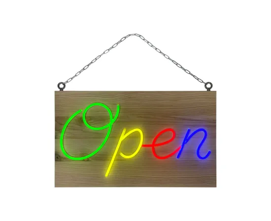 etal-shops.com - Enseigne lumineuse LED intérieur "Open" en bois - Fabrication française