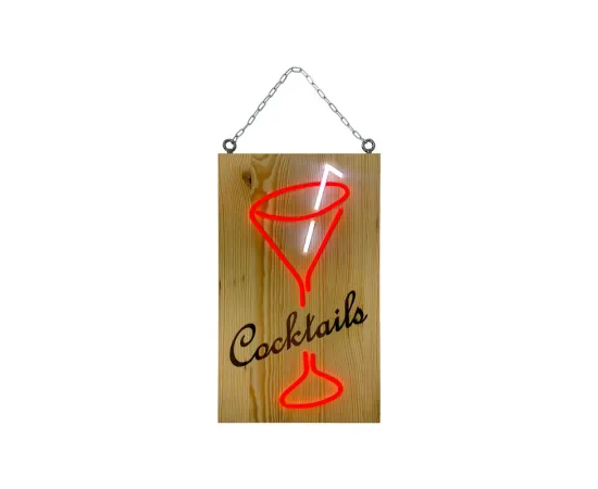 etal-shops.com - Enseigne lumineuse LED intérieur "Cocktails" en bois - Fabrication française