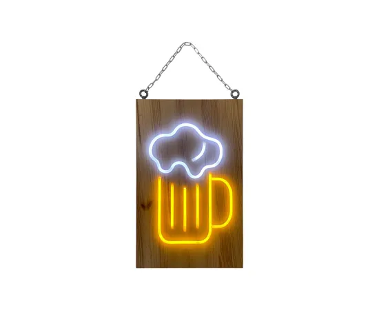 etal-shops.com - Enseigne lumineuse LED intérieur "BIÈRE" en bois - Fabrication française