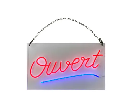 etal-shops.com - Enseigne lumineuse LED intérieur "Ouvert" rouge en plexi avec batterie 9 800 mAh - Fabrication française