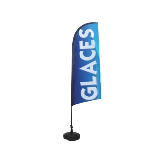 etal-shops.com - Drapeau "GLACES" de dimensions 225 x 85 cm avec son kit socle