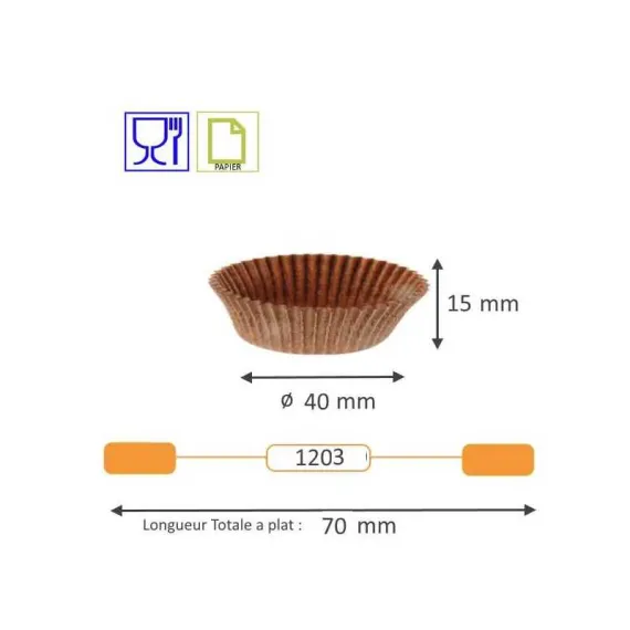 etal-shops.com - Caissette plissée ronde brune type n°1203 - 40 mm x 15 mm  x 1000 Nordia