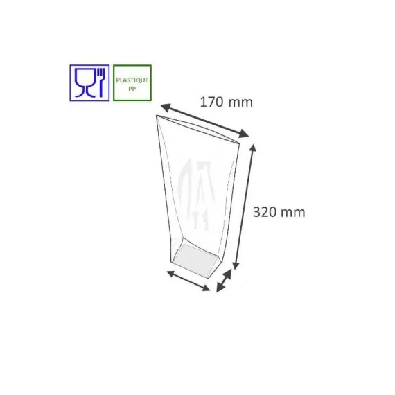 etal-shops.com - Sachet polypro avec fond carton transparent de 170 mm x 320 mm x 100 PAPA France